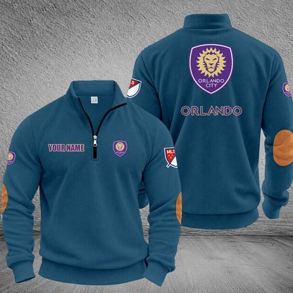 [GOAL DEAL] NEW CUSTOMIZED MLS11 OCS ORLANDO CITY SC MULTICOLOR STRIPED QUATER ZIP SWEATSHIRT