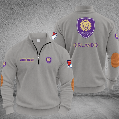 [GOAL DEAL] NEW CUSTOMIZED MLS11 OCS ORLANDO CITY SC MULTICOLOR STRIPED QUATER ZIP SWEATSHIRT