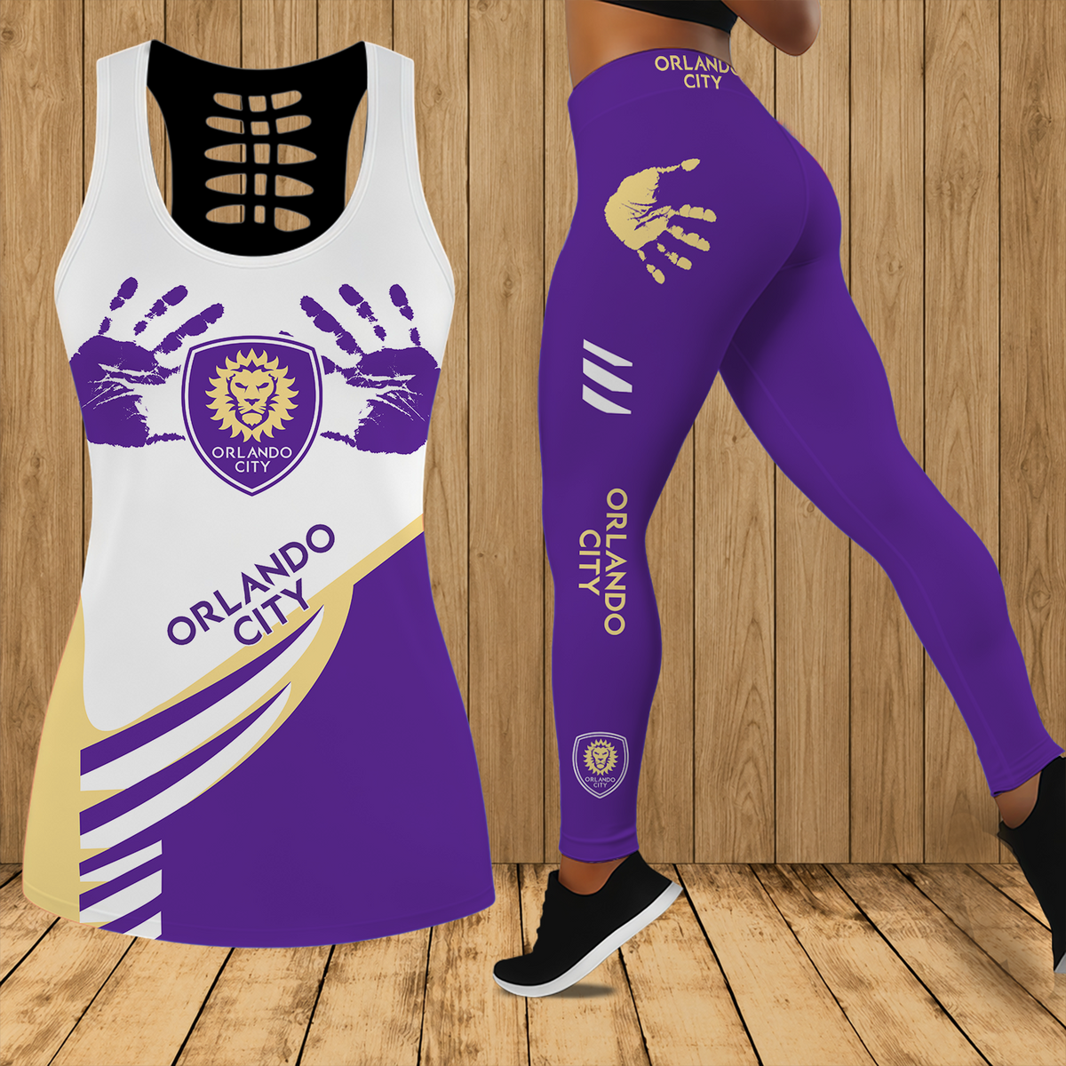 [GOAL DEAL] NEW CUSTOMIZED MLS11 OCS ORLANDO CITY SC HOLLOW TANK TOP & LEGGINGS SET