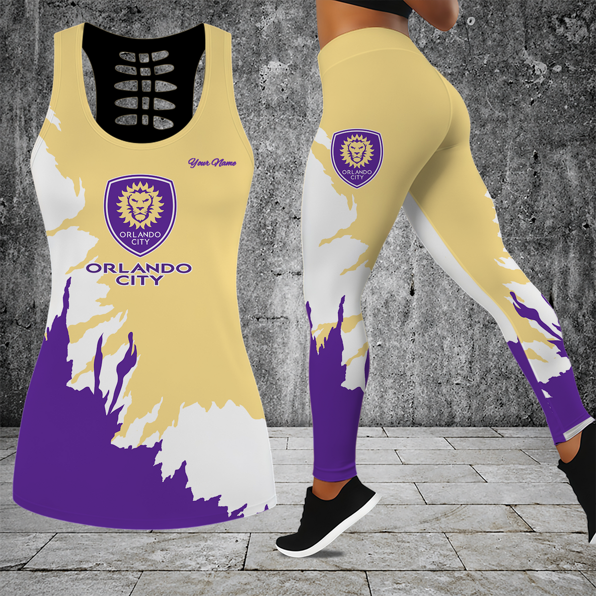 [GOAL DEAL] NEW CUSTOMIZED MLS11 OCS ORLANDO CITY SC HOLLOW TANK TOP & LEGGINGS SET
