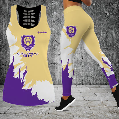 [GOAL DEAL] NEW CUSTOMIZED MLS11 OCS ORLANDO CITY SC HOLLOW TANK TOP & LEGGINGS SET
