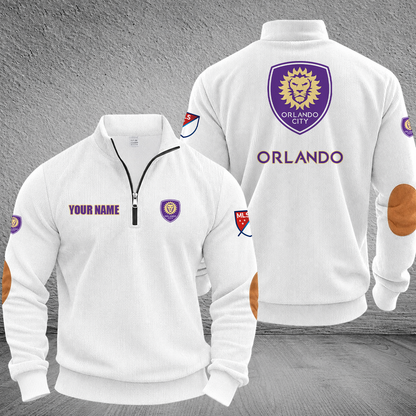 [GOAL DEAL] NEW CUSTOMIZED MLS11 OCS ORLANDO CITY SC MULTICOLOR STRIPED QUATER ZIP SWEATSHIRT
