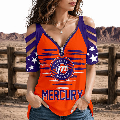 [HOOPS SPECIAL] NEW CUSTOMIZED WNBA11 PNM PHOENIX MERCURY STRAPPY COLD-SHOULDER TOP