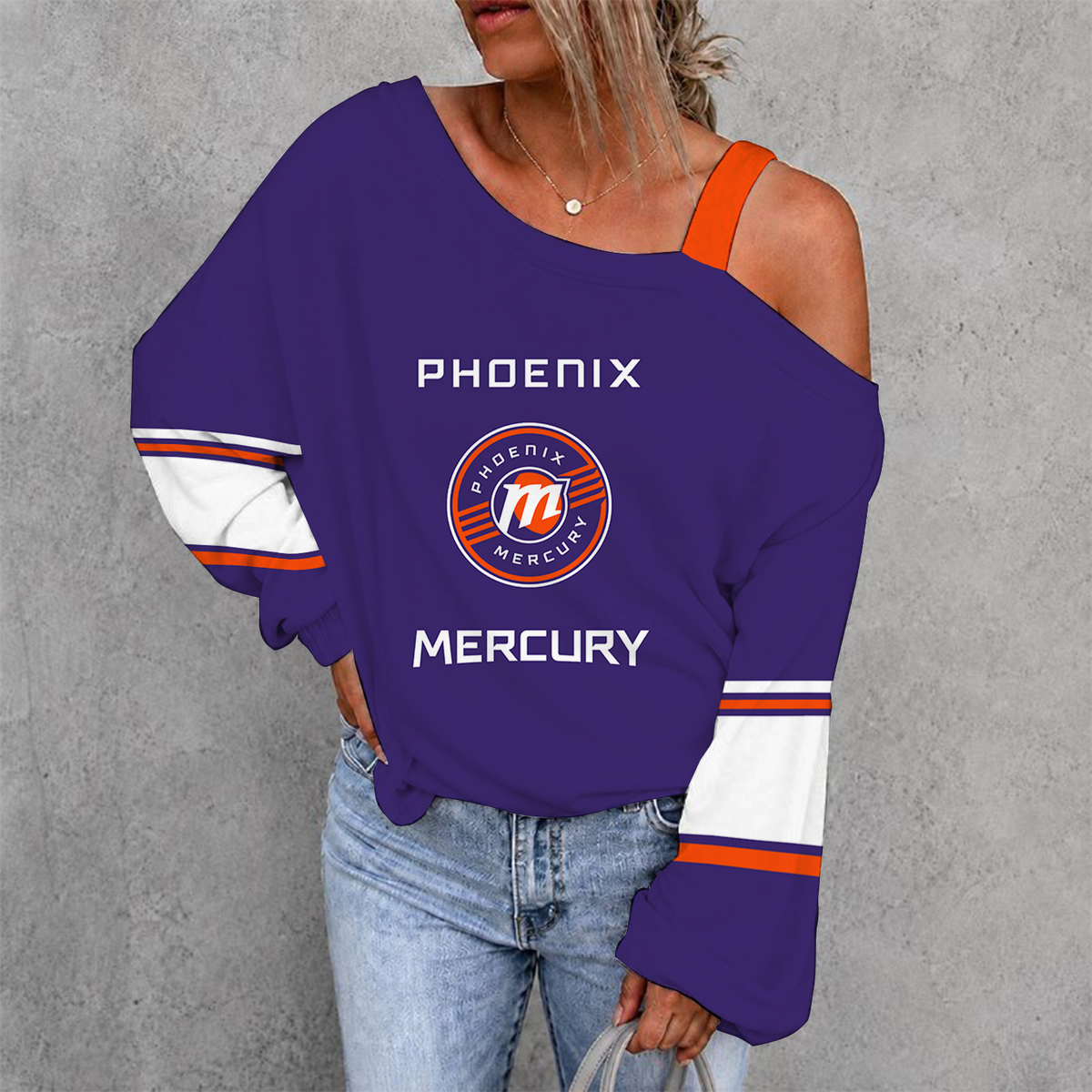 [HOOPS SPECIAL] NEW CUSTOMIZED WNBA11 PNM PHOENIX MERCURY WOMEN'S OFF-SHOULDER LONG SLEEVE SHIRT