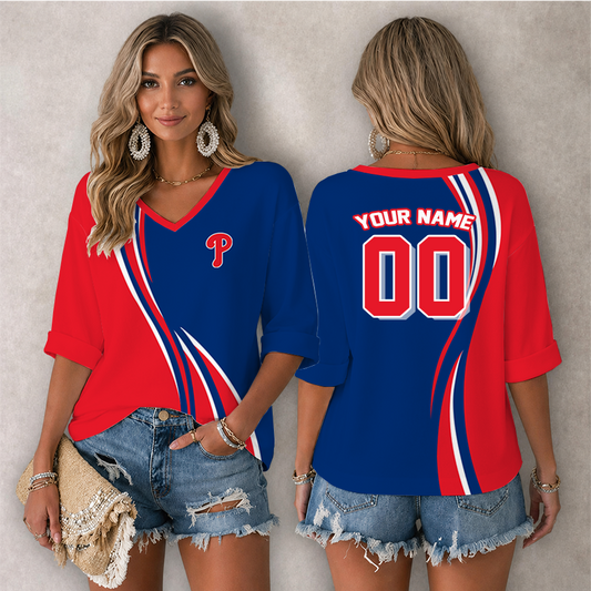 [HOMERUN DEAL] NEW CUSTOMIZED MLB11 PPS PHILADELPHIA PHILLIES WOMEN'S HEART V-NECK LONG SLEEVE SHIRT