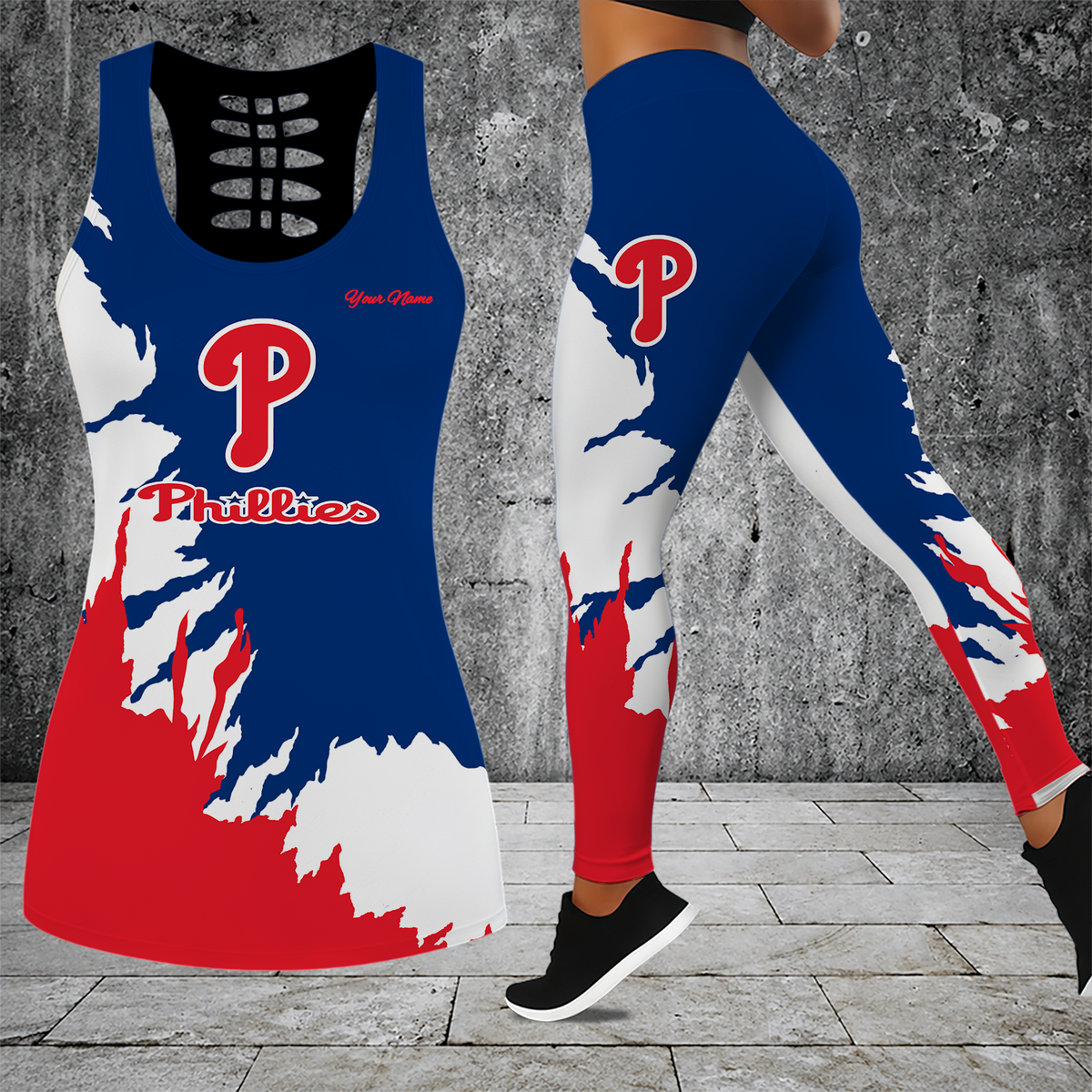 [HOMERUN DEAL] NEW CUSTOMIZED MLB11 PPS PHILADELPHIA PHILLIES HOLLOW TANK TOP & LEGGINGS SET