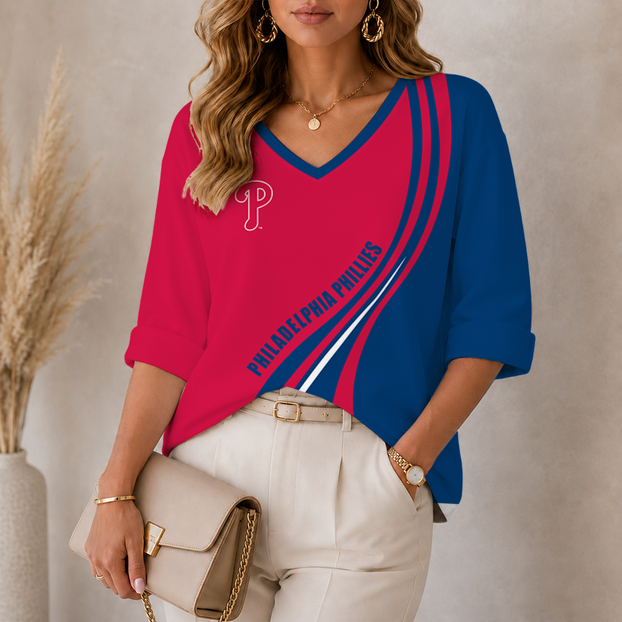 [HOMERUN DEAL] NEW CUSTOMIZED MLB11 PPS PHILADELPHIA PHILLIES WOMEN'S HEART V-NECK LONG SLEEVE SHIRT