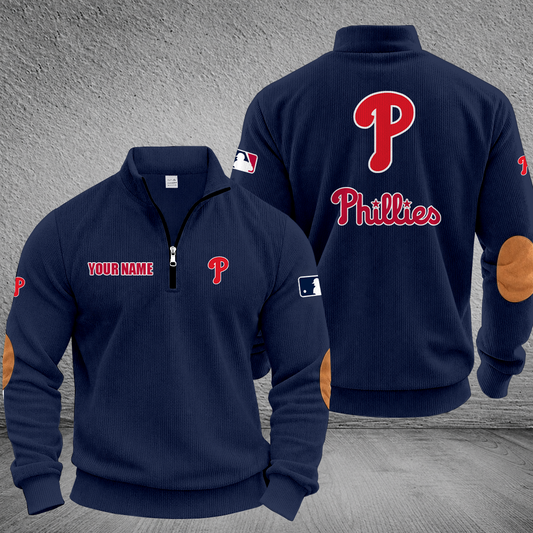 [HOMERUN DEAL] NEW CUSTOMIZED MLB11 PPS PHILADELPHIA PHILLIES MULTICOLOR STRIPED QUATER ZIP SWEATSHIRT