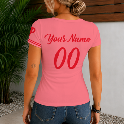 [HOMERUN DEAL] NEW CUSTOMIZED MLB11 PPS PHILADELPHIA PHILLIES WOMEN'S SHORT SLEEVE HENLEY T-SHIRT