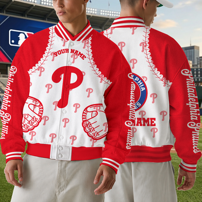[HOMERUN DEAL] NEW CUSTOMIZED MLB11 PPS PHILADELPHIA PHILLIES SATIN VARSITY & BASEBALL JACKET