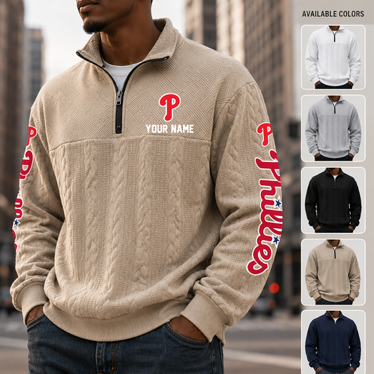 [HOMERUN DEAL] NEW CUSTOMIZED MLB11 PPS PHILADELPHIA PHILLIES MULTICOLOR QUARTER-ZIP SWEATSHIRT