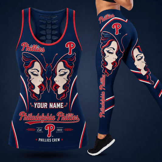 [HOMERUN DEAL] NEW CUSTOMIZED MLB11 PPS PHILADELPHIA PHILLIES HOLLOW TANK TOP & LEGGINGS SET