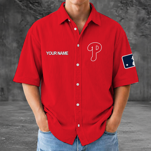 [HOMERUN DEAL] NEW CUSTOMIZED MLB11 PPS PHILADELPHIA PHILLIES SEERSUCKER BUTTON SHIRT
