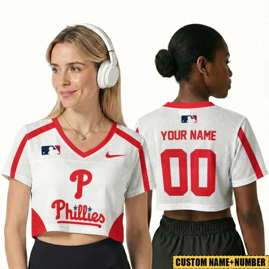[HOMERUN DEAL] NEW CUSTOMIZED MLB11 PPS PHILADELPHIA PHILLIES V-NECK JERSEY CROP TOP
