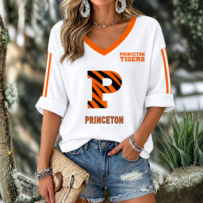 [HOOPS SPECIAL] NEW CUSTOMIZED NCAA CFH11 PRT PRINCETON TIGERS WOMEN'S V-NECK LONG SLEEVE SHIRT