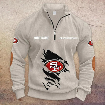 [TOUCHDOWN DEAL] NEW CUSTOMIZED NFL11 SF49 SAN FRANCISCO 49ERS MULTICOLOR STRIPED QUATER ZIP SWEATSHIRT