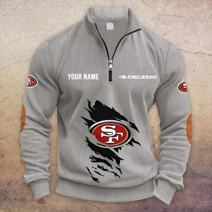 [TOUCHDOWN DEAL] NEW CUSTOMIZED NFL11 SF49 SAN FRANCISCO 49ERS MULTICOLOR STRIPED QUATER ZIP SWEATSHIRT