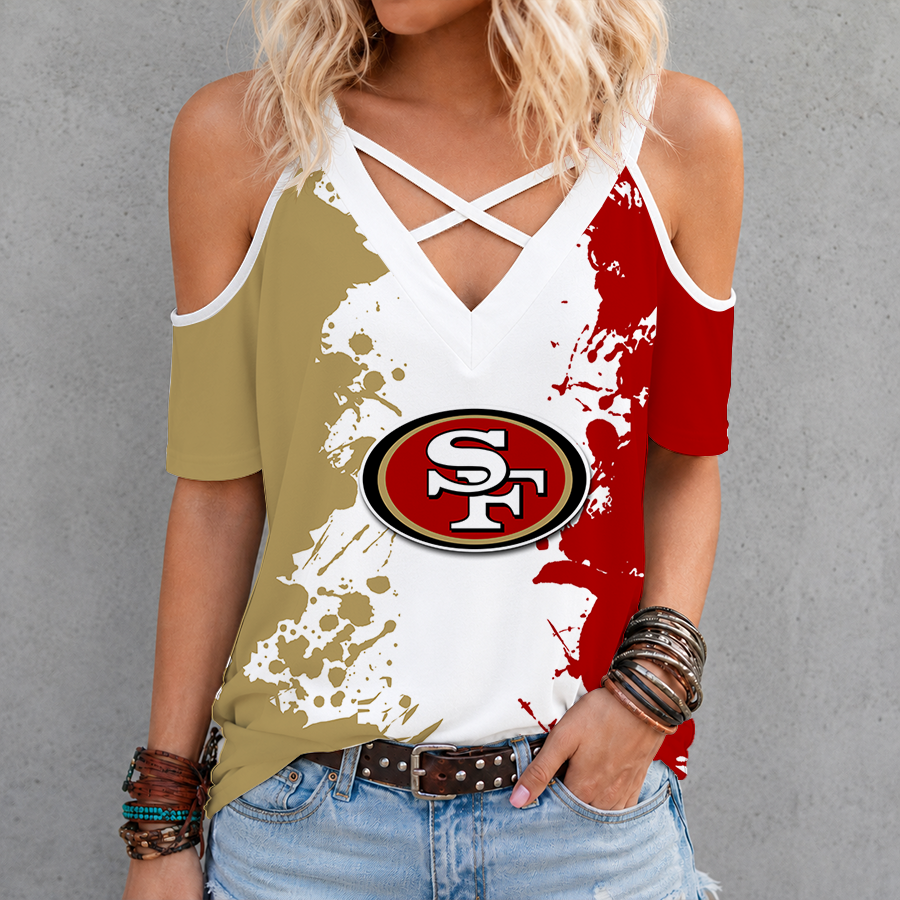 [TOUCHDOWN DEAL] NEW CUSTOMIZED NFL11 SF49 SAN FRANCISCO 49ERS CRISS CROSS V-NECK TOP