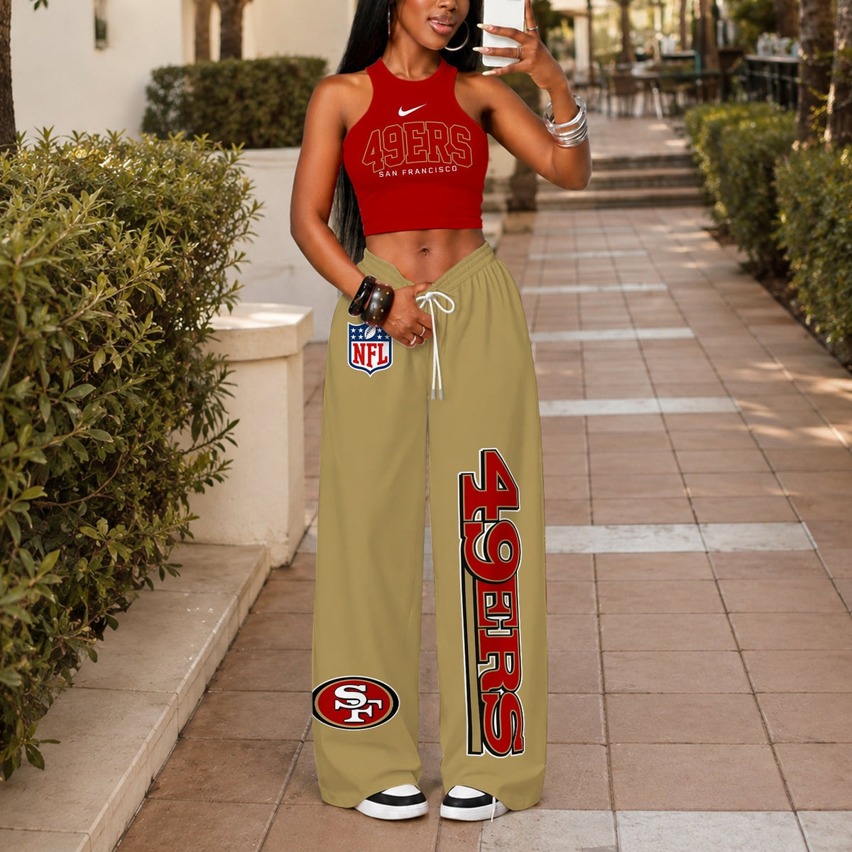 [TOUCHDOWN DEAL] NEW CUSTOMIZED NFL11 SF49 SAN FRANCISCO 49ERS WOMEN'S CROP TOP & LONGPANTS SET