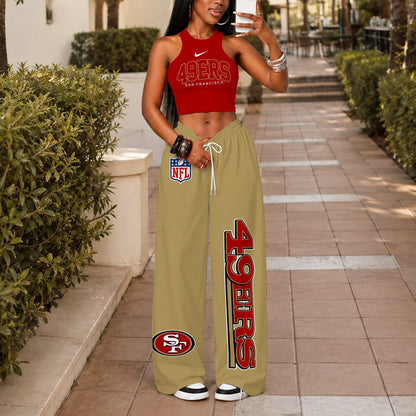 [TOUCHDOWN DEAL] NEW CUSTOMIZED NFL11 SF49 SAN FRANCISCO 49ERS WOMEN'S CROP TOP & LONGPANTS SET