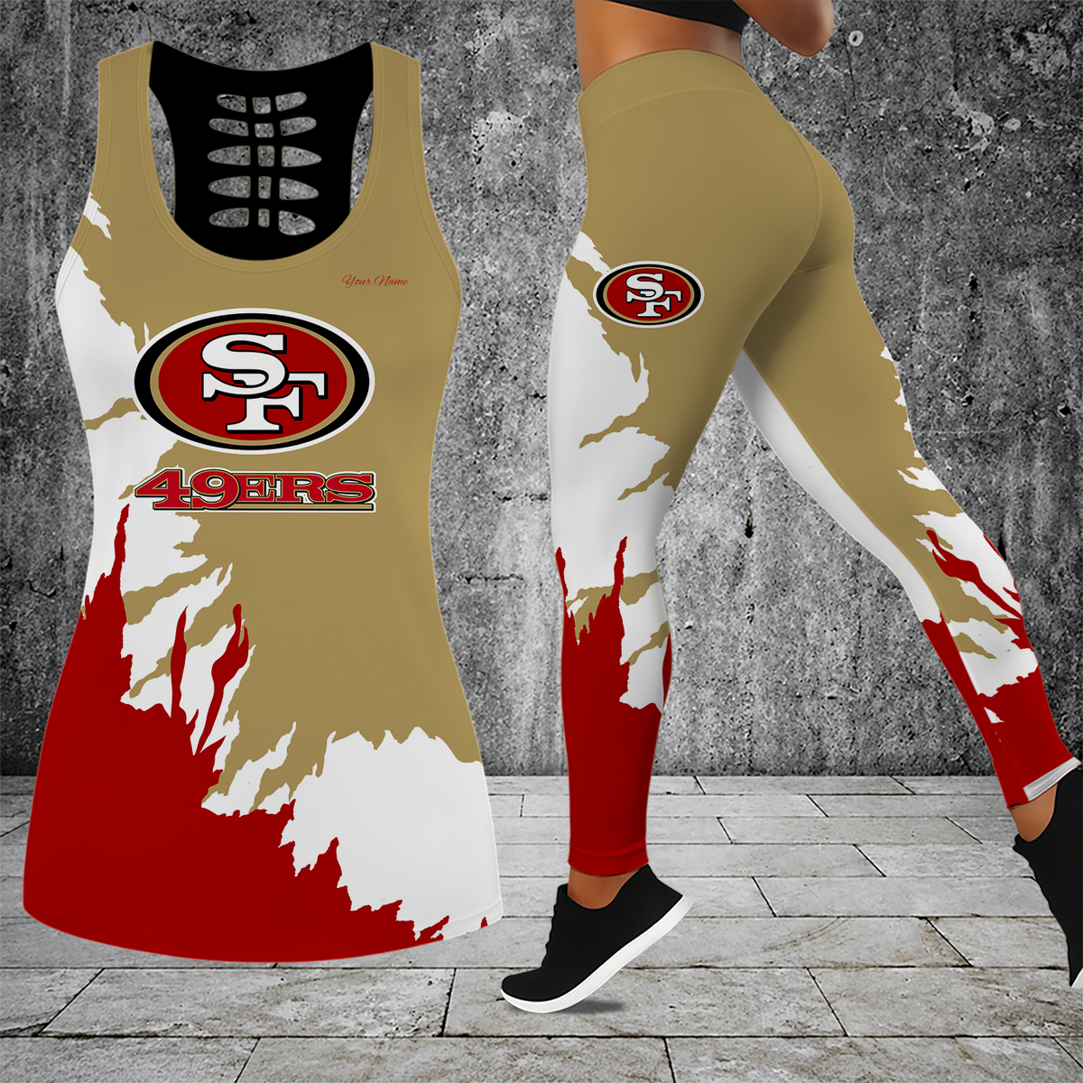 [TOUCHDOWN DEAL] NEW CUSTOMIZED NFL11 SF49 SAN FRANCISCO 49ERS HOLLOW TANK TOP & LEGGINGS SET