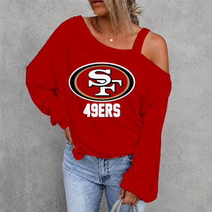 [SPECIAL OFFER] NEW CUSTOMIZED NFL11 SF49 SAN FRANCISCO 49ERS WOMEN'S OFF-SHOULDER LONG SLEEVE SHIRT