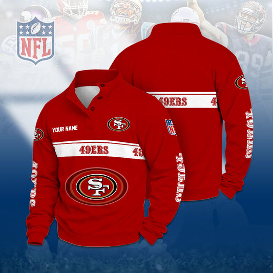 [TOUCHDOWN DEAL] NEW CUSTOMIZED NFL11 SF49 THE 49ERS QUARTER-BUTTON STAND-COLLAR SWEATSHIRT