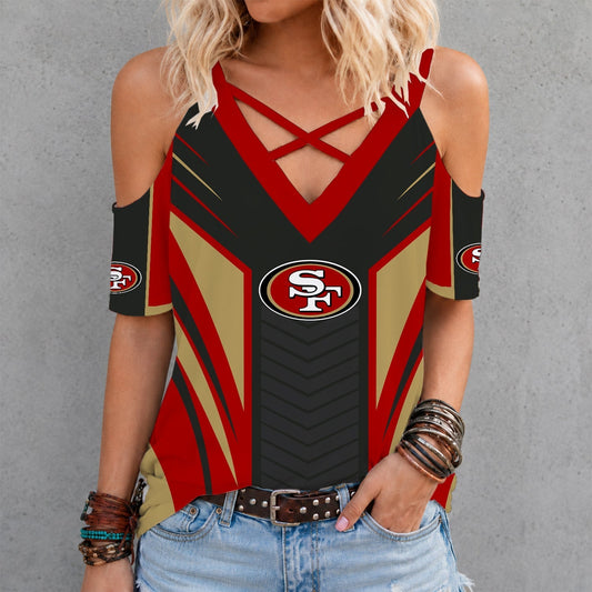 [TOUCHDOWN DEAL] NEW CUSTOMIZED NFL11 SF49 SAN FRANCISCO 49ERS CRISS CROSS V-NECK TOP