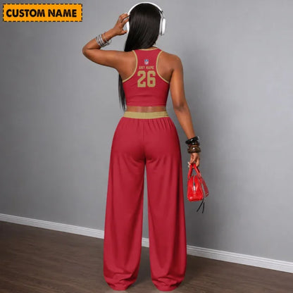 [TOUCHDOWN DEAL] NEW CUSTOMIZED NFL11 SF49 SAN FRANCISCO 49ERS WOMEN'S CROP TOP & LONGPANTS SET