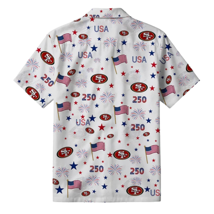 [TOUCHDOWN DEAL] NEW CUSTOMIZED NFL11 SF49 SAN FRANCISCO 49ERS PATRIOTIC 250 USA HAWAIIAN SHIRT