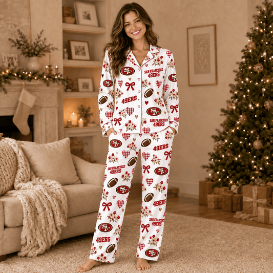 [TOUCHDOWN DEAL] NEW CUSTOMIZED NFL11 SF49 SAN FRANCISCO 49ERS HALLOWEEN LONG PAJAMAS SET