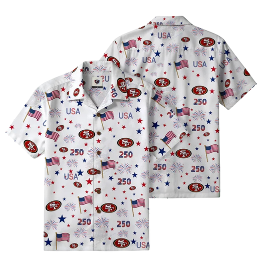 [TOUCHDOWN DEAL] NEW CUSTOMIZED NFL11 SF49 SAN FRANCISCO 49ERS PATRIOTIC 250 USA HAWAIIAN SHIRT