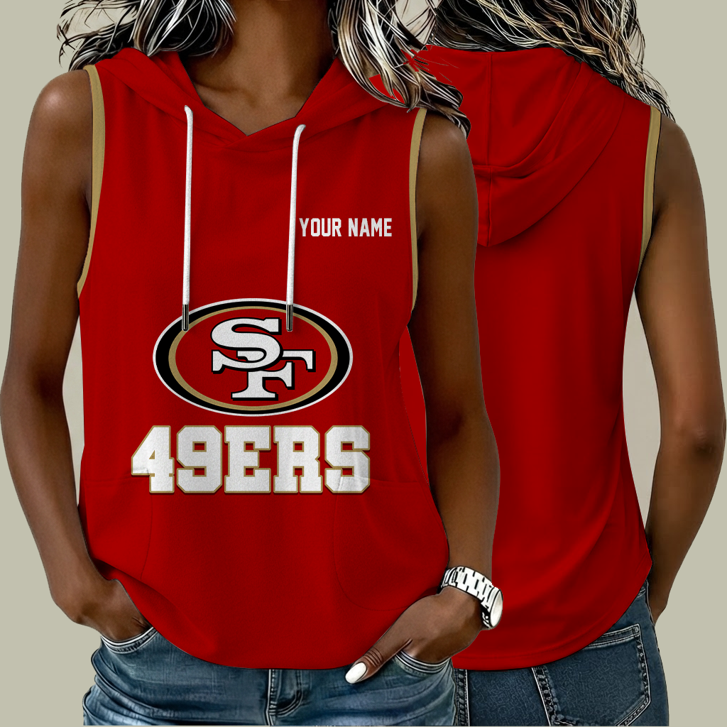 [TOUCHDOWN DEAL] NEW CUSTOMIZED NFL11 SF49 SAN FRANCISCO 49ERS WOMEN'S SLEEVELESS HOODED POCKET TANK TOP