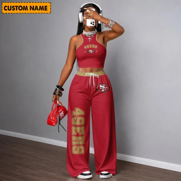 [TOUCHDOWN DEAL] NEW CUSTOMIZED NFL11 SF49 SAN FRANCISCO 49ERS WOMEN'S CROP TOP & LONGPANTS SET