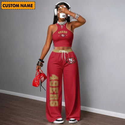 [TOUCHDOWN DEAL] NEW CUSTOMIZED NFL11 SF49 SAN FRANCISCO 49ERS WOMEN'S CROP TOP & LONGPANTS SET