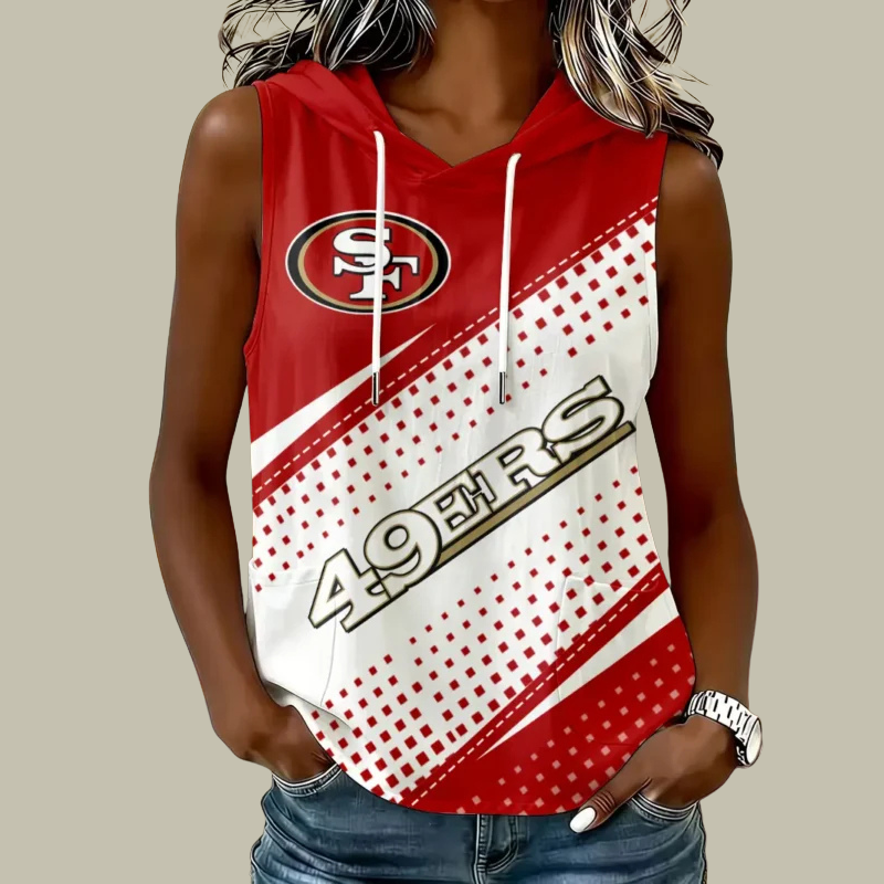 [TOUCHDOWN DEAL] NEW CUSTOMIZED NFL11 SF49 SAN FRANCISCO 49ERS WOMEN'S SLEEVELESS HOODED POCKET TANK TOP