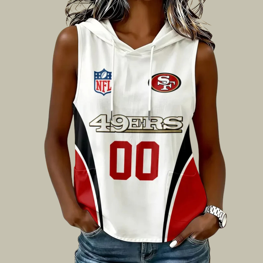 [TOUCHDOWN DEAL] NEW CUSTOMIZED NFL11 SF49 SAN FRANCISCO 49ERS WOMEN'S SLEEVELESS HOODED POCKET TANK TOP