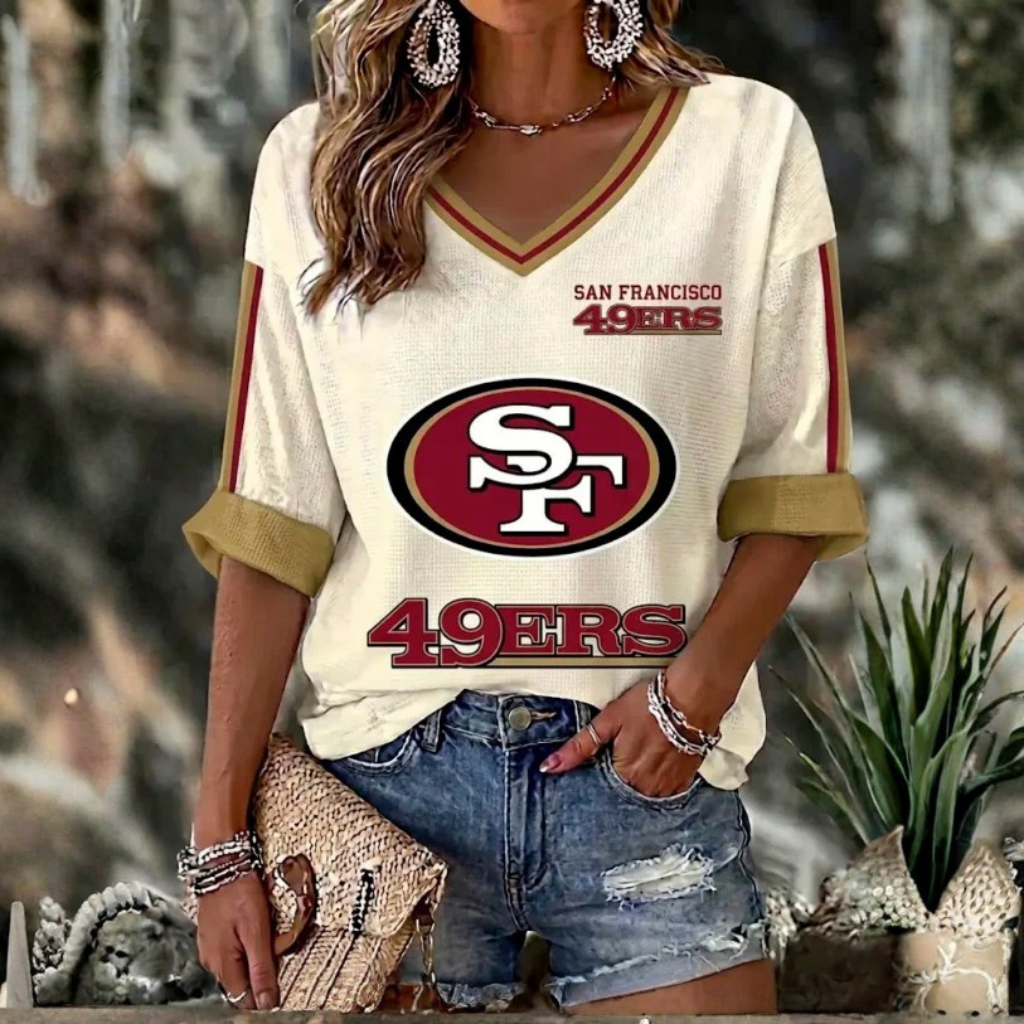 [TOUCHDOWN DEAL] NEW CUSTOMIZED NFL11 SF49 SAN FRANCISCO 49ERS WOMEN'S HEART V-NECK LONG SLEEVE SHIRT