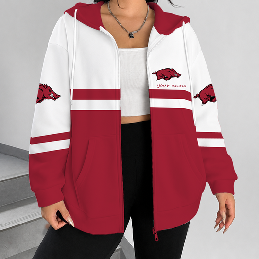 [TOUCHDOWN DEAL] NEW CUSTOMIZED NCAA FBS12 AKR ARKANSAS RAZORBACKS ZIP HOODIE