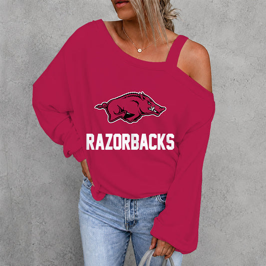 [TOUCHDOWN DEAL] NEW CUSTOMIZED NCAA FBS12 AKR ARKANSAS RAZORBACKS WOMEN'S OFF-SHOULDER LONG SLEEVE SHIRT