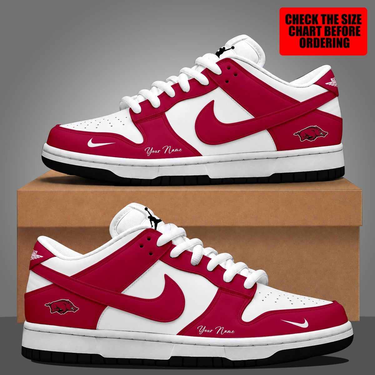 [TOUCHDOWN DEAL]NEW CUSTOMIZED NCAA FBS12 AKR ARKANSAS RAZORBACKS DUNK LOW SHOES