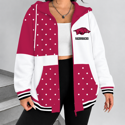[TOUCHDOWN DEAL] NEW CUSTOMIZED NCAA FBS12 AKR ARKANSAS RAZORBACKS ZIP HOODIE