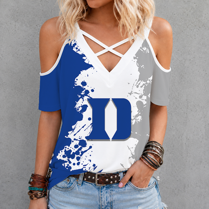 [SLAM DUNK DEAL] NEW CUSTOMIZED NCAA MAM12 DLD DUKE BLUE DEVILS CRISS CROSS V-NECK TOP