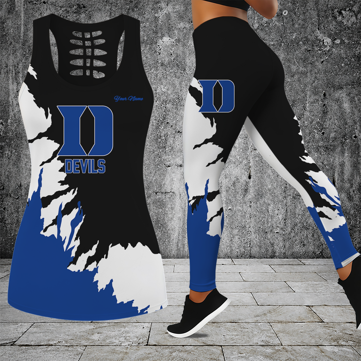 [SLAM DUNK DEAL] NEW CUSTOMIZED NCAA MAM12 DLD DUKE BLUE DEVILS STRAPPY HOLLOW TANK TOP & LEGGINGS SET