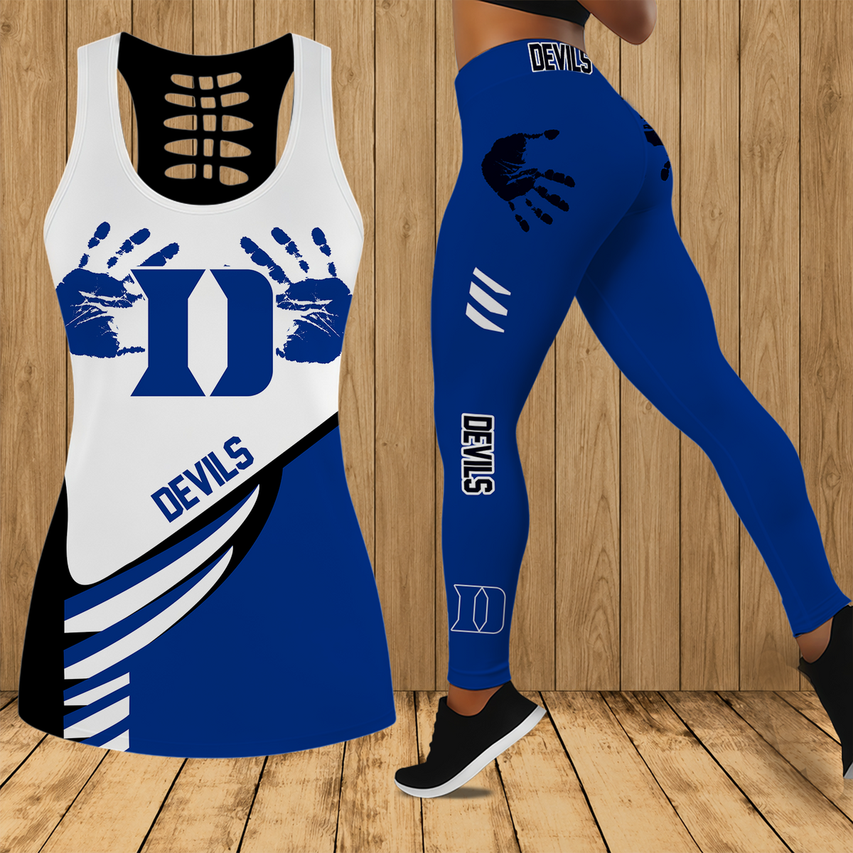 [SLAM DUNK DEAL] NEW CUSTOMIZED NCAA MAM12 DLD DUKE BLUE DEVILS STRAPPY HOLLOW TANK TOP & LEGGINGS SET