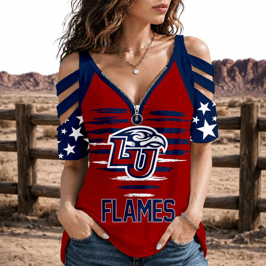 [HOOPS SPECIAL] NEW CUSTOMIZED NCAA CFH12 LIF LIBERTY FLAMES STRAPPY COLD-SHOULDER TOP
