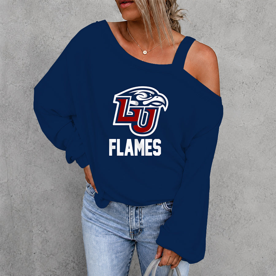 [HOOPS SPECIAL] NEW CUSTOMIZED NCAA CFH12 LIF LIBERTY FLAMES WOMEN'S OFF-SHOULDER LONG SLEEVE SHIRT