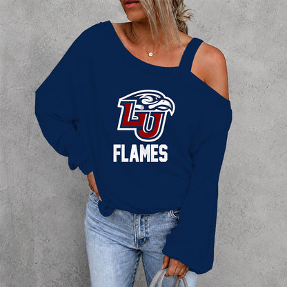 [HOOPS SPECIAL] NEW CUSTOMIZED NCAA CFH12 LIF LIBERTY FLAMES WOMEN'S OFF-SHOULDER LONG SLEEVE SHIRT