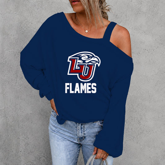 [HOOPS SPECIAL] NEW CUSTOMIZED NCAA CFH12 LIF LIBERTY FLAMES WOMEN'S OFF-SHOULDER LONG SLEEVE SHIRT
