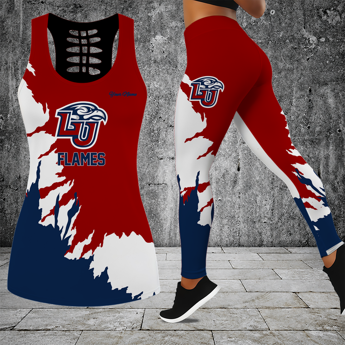 [HOOPS SPECIAL] NEW CUSTOMIZED NCAA CFH12 LIF LIBERTY FLAMES HOLLOW TANK TOP & LEGGINGS SET